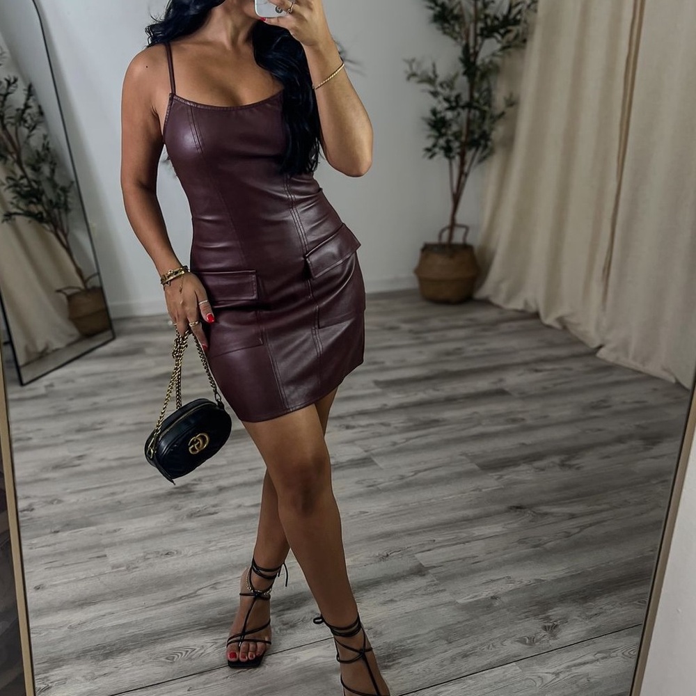 Beautiful wine mini faux leather dress